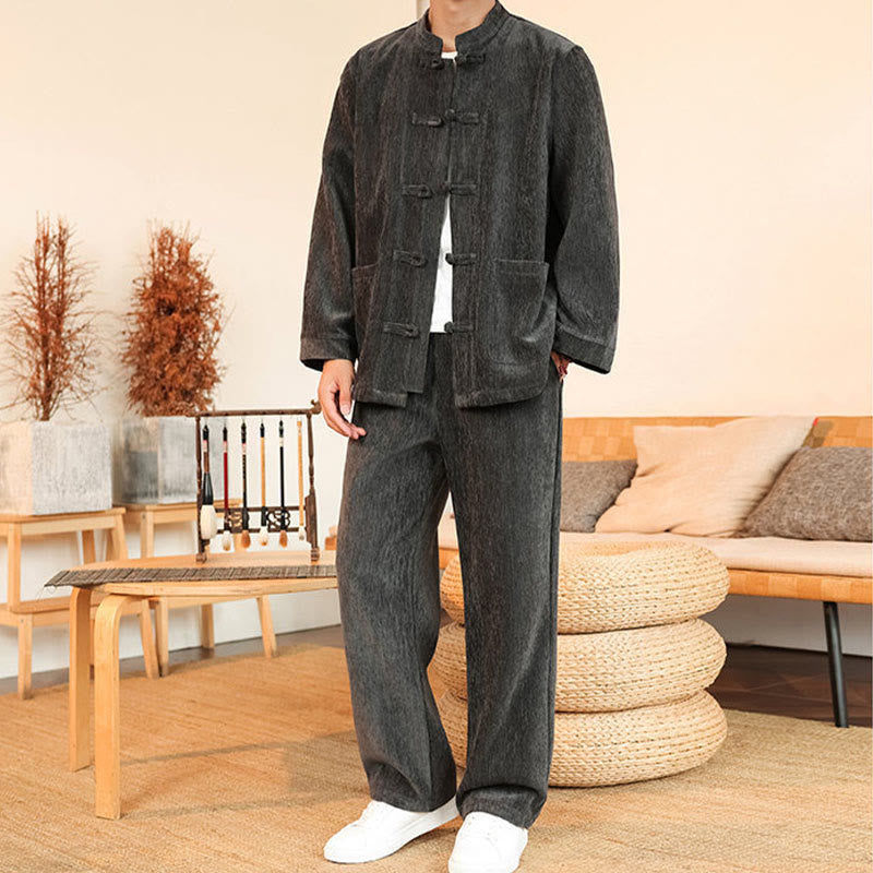 Thermal Cotton Corduroy Mandarin Collar Men's Meditation Set
