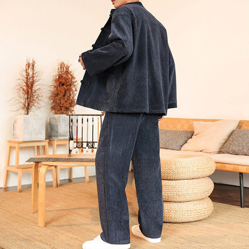 Thermal Cotton Corduroy Mandarin Collar Men's Meditation Set