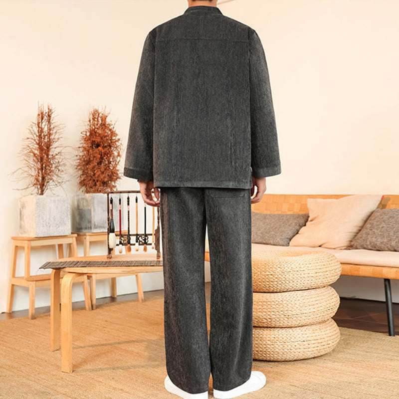 Thermal Cotton Corduroy Mandarin Collar Men's Meditation Set