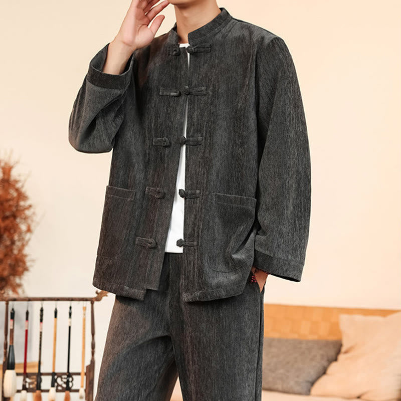 Thermal Cotton Corduroy Mandarin Collar Men's Meditation Set