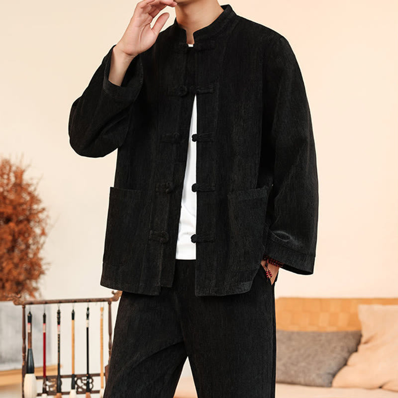 Thermal Cotton Corduroy Mandarin Collar Men's Meditation Set