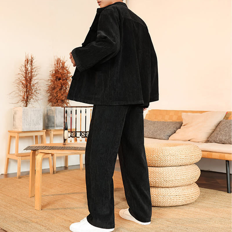 Thermal Cotton Corduroy Mandarin Collar Men's Meditation Set