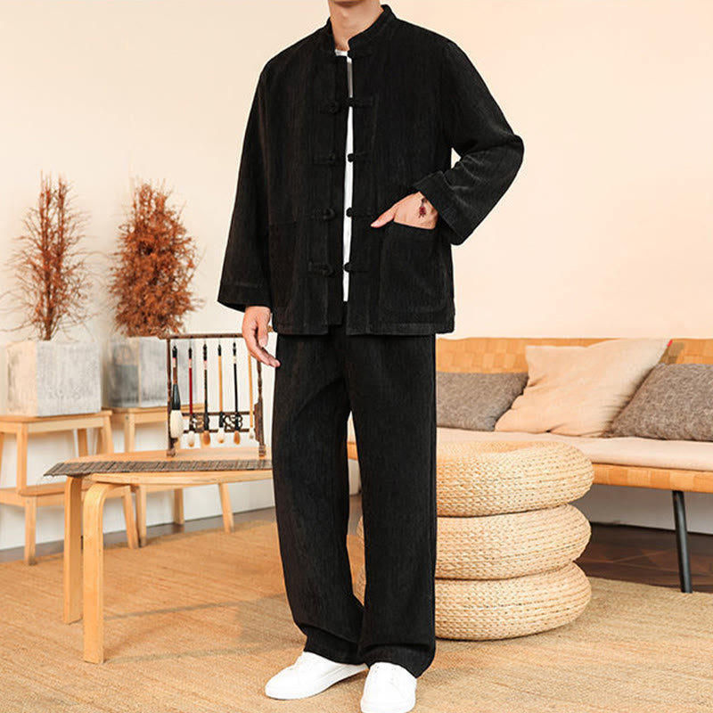 Thermal Cotton Corduroy Mandarin Collar Men's Meditation Set