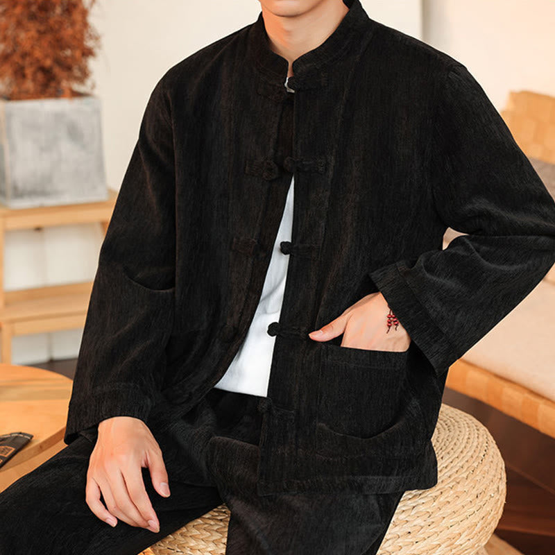 Thermal Cotton Corduroy Mandarin Collar Men's Meditation Set