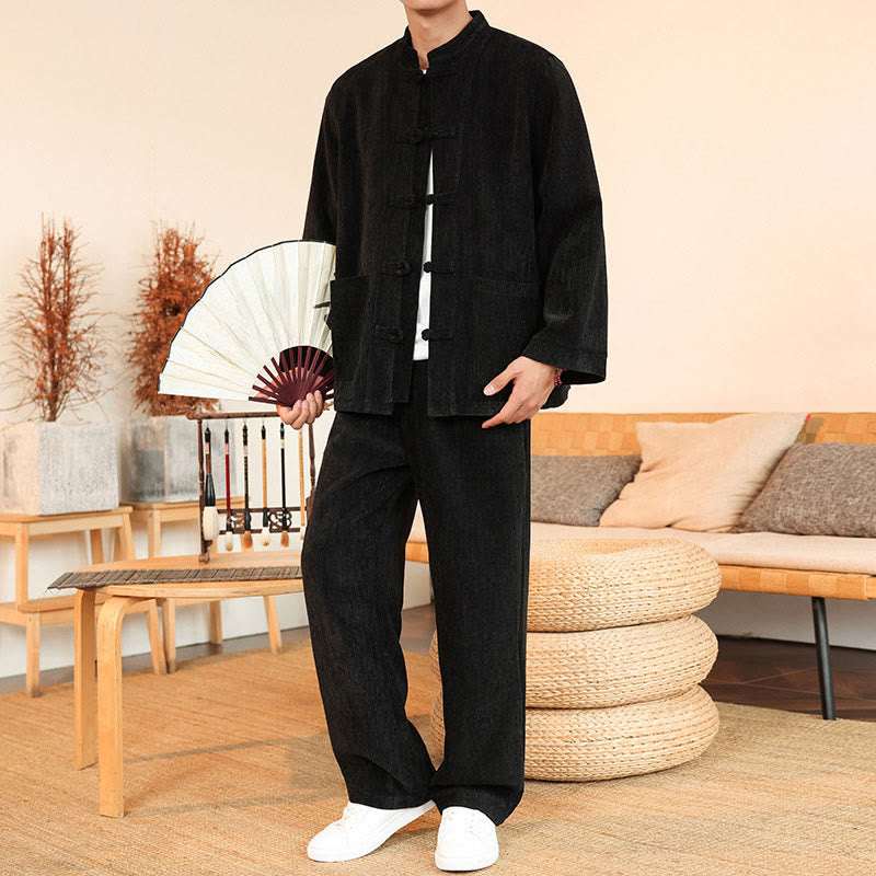 Thermal Cotton Corduroy Mandarin Collar Men's Meditation Set