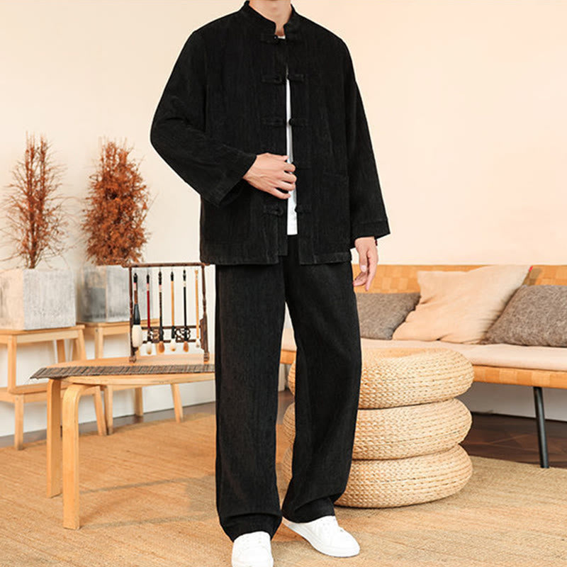 Thermal Cotton Corduroy Mandarin Collar Men's Meditation Set
