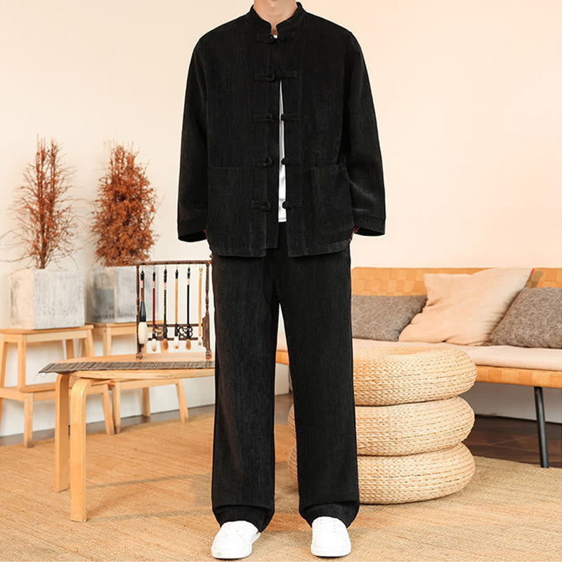 Thermal Cotton Corduroy Mandarin Collar Men's Meditation Set