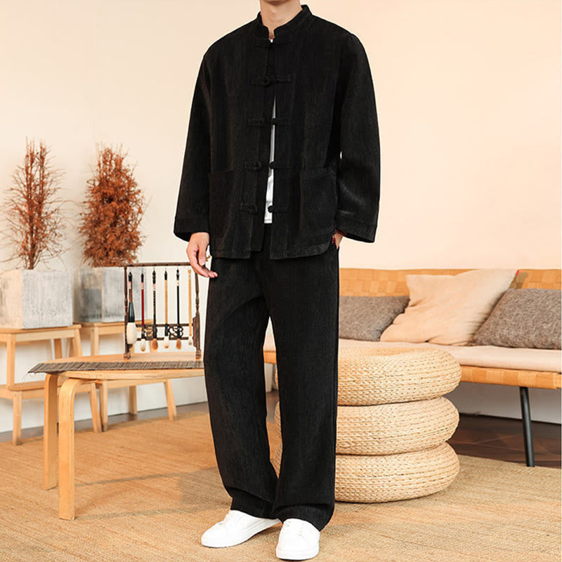 Thermal Cotton Corduroy Mandarin Collar Men's Meditation Set