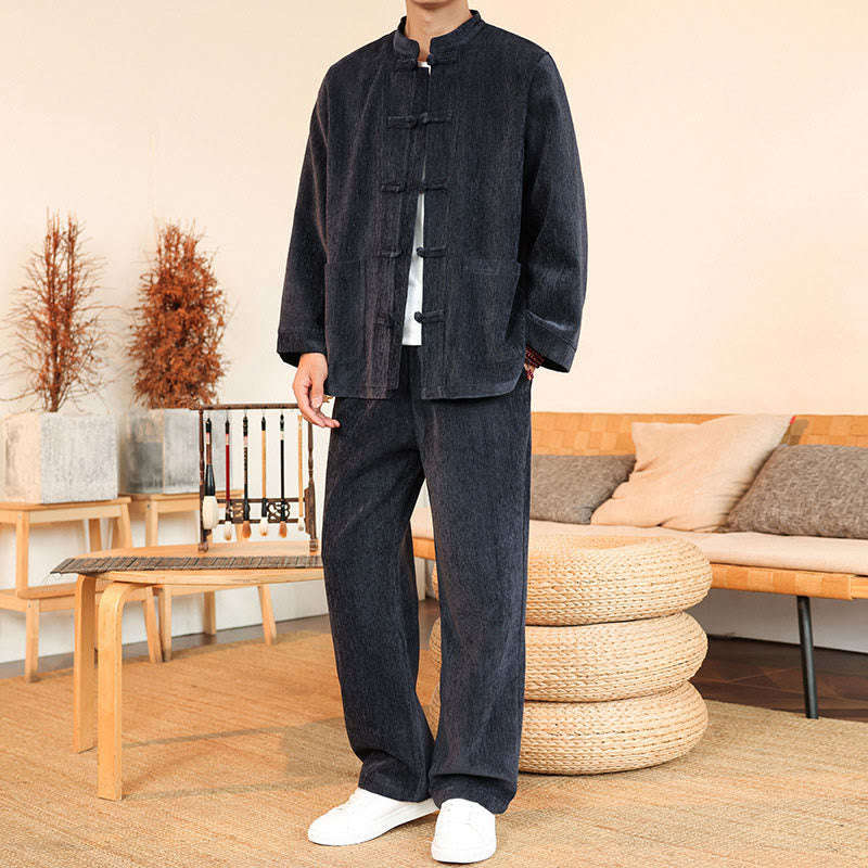 Thermal Cotton Corduroy Mandarin Collar Men's Meditation Set