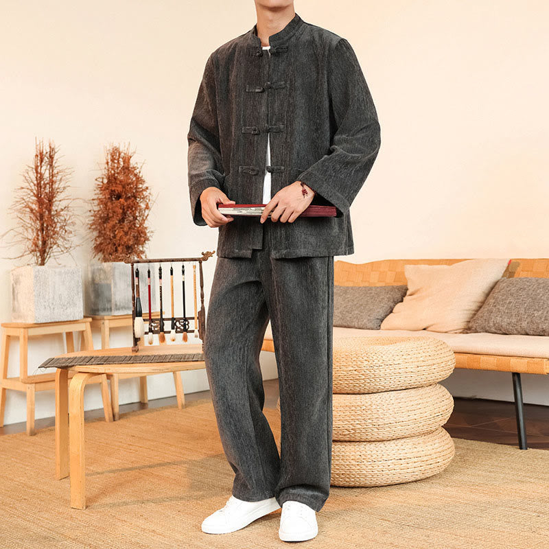 Thermal Cotton Corduroy Mandarin Collar Men's Meditation Set