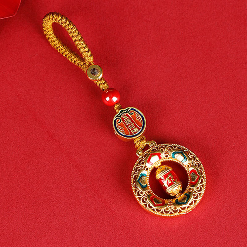 Rotatable Copper & Gold Prayer Wheel Traditional Mindfulness Keychain