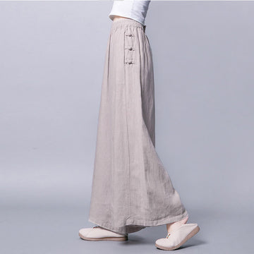 Casual Frog-Button High Waist Wide Leg Pants With Pockets