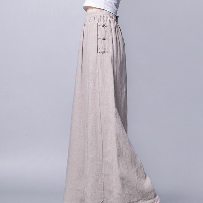 Casual Frog-Button High Waist Wide Leg Pants With Pockets
