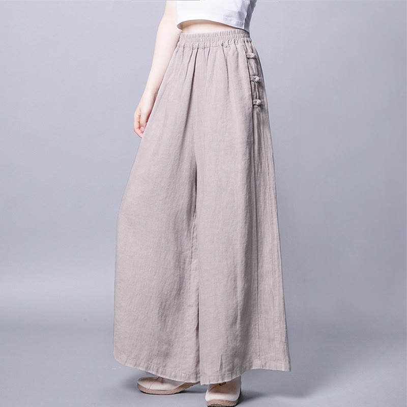 Casual Frog-Button High Waist Wide Leg Pants With Pockets