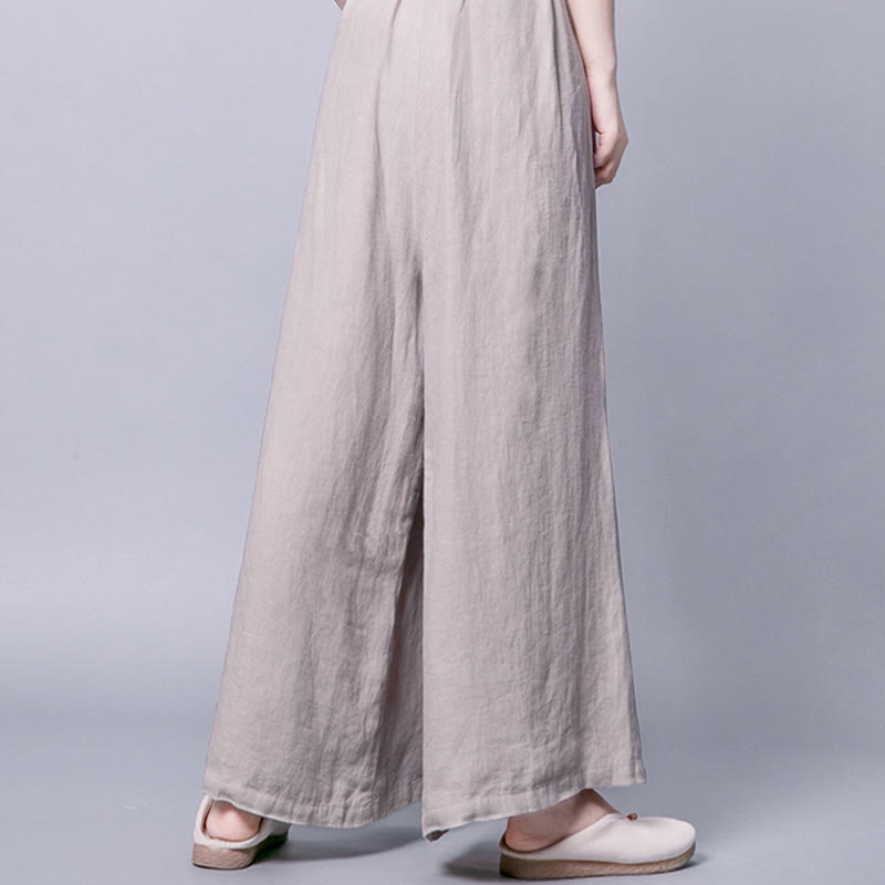 Casual Frog-Button High Waist Wide Leg Pants With Pockets