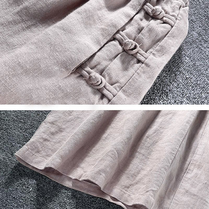 Casual Frog-Button High Waist Wide Leg Pants With Pockets