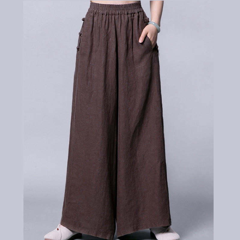 Casual Frog-Button High Waist Wide Leg Pants With Pockets