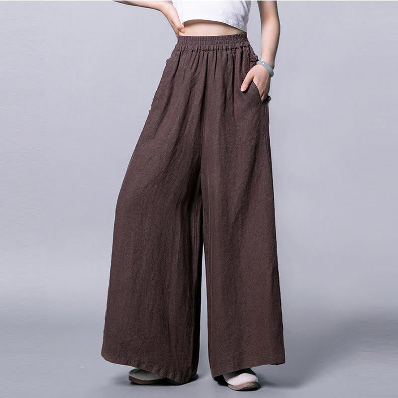 Casual Frog-Button High Waist Wide Leg Pants With Pockets