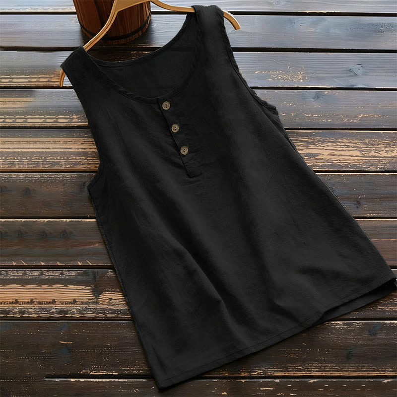 Summer Pure Color Crew Collar Button Women's Vest Waistcoat