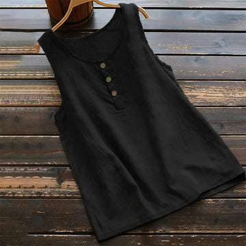 Summer Pure Color Crew Collar Button Women's Vest Waistcoat