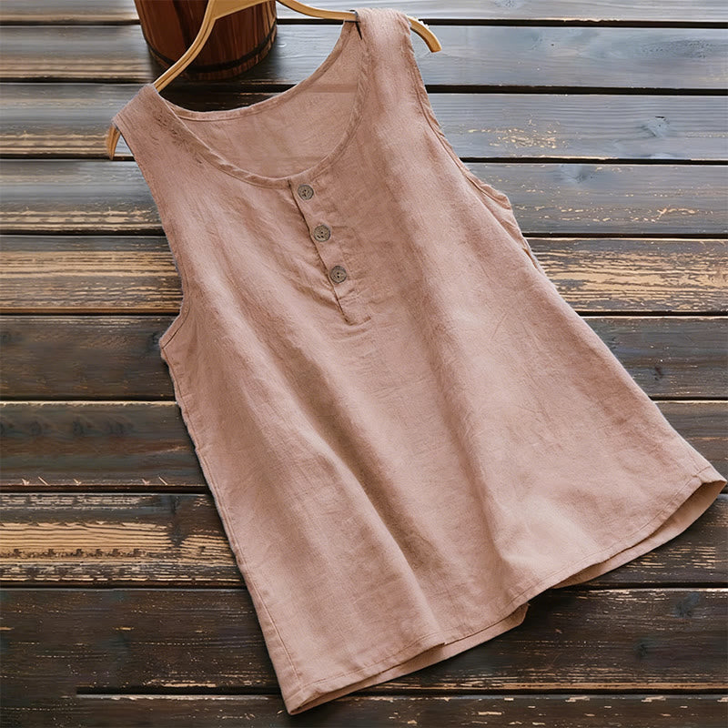 Summer Pure Color Crew Collar Button Women's Vest Waistcoat