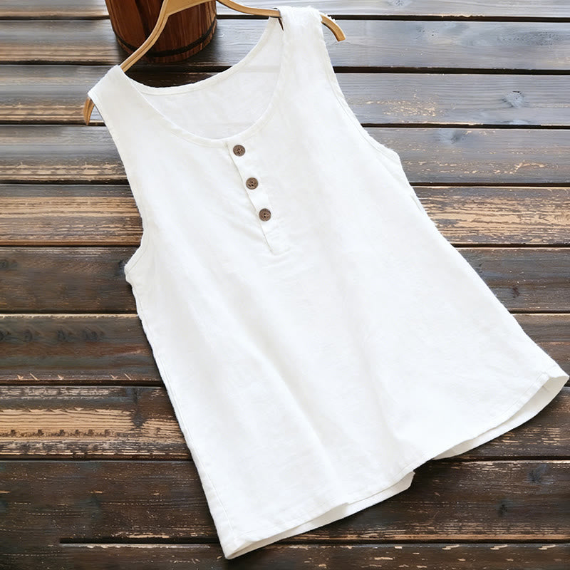Summer Pure Color Crew Collar Button Women's Vest Waistcoat