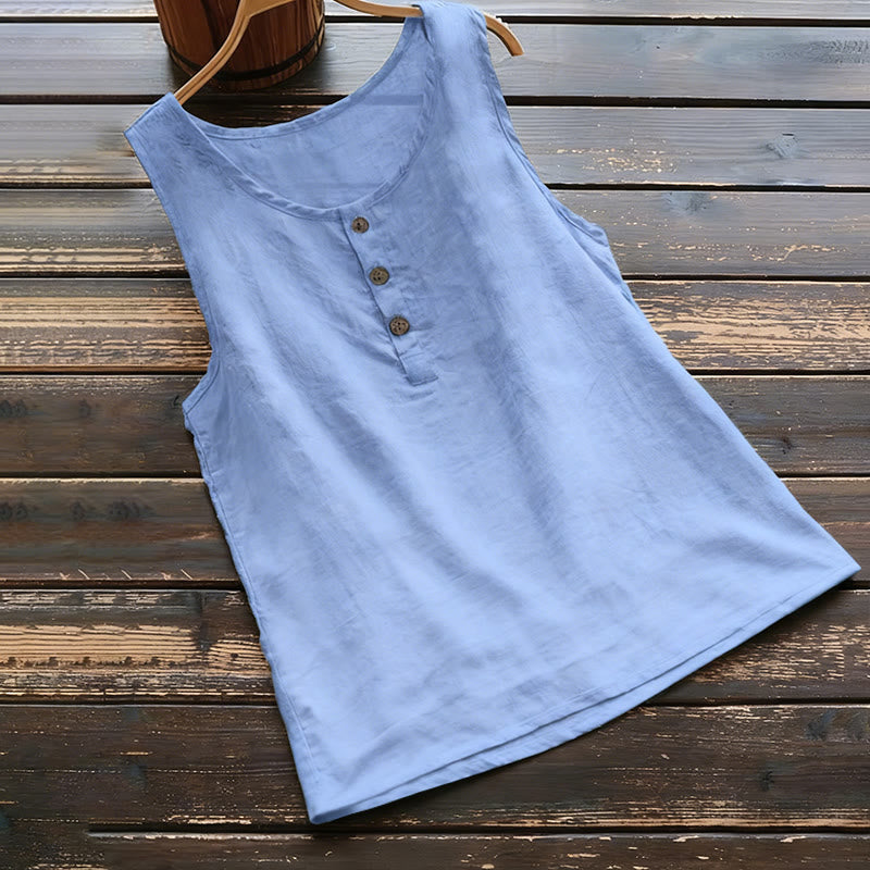 Summer Pure Color Crew Collar Button Women's Vest Waistcoat
