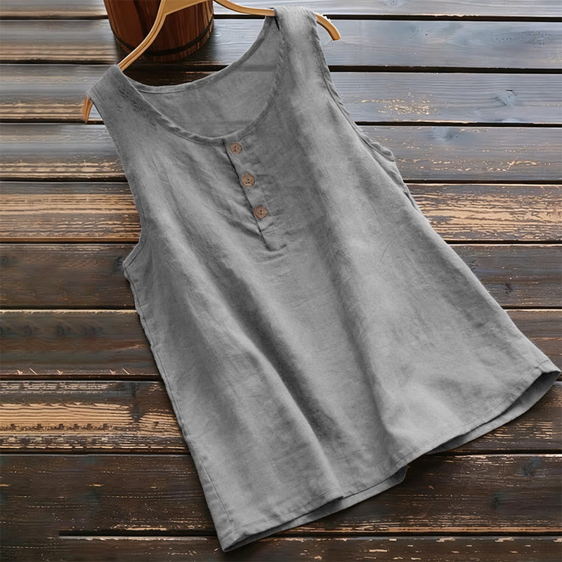 Summer Pure Color Crew Collar Button Women's Vest Waistcoat