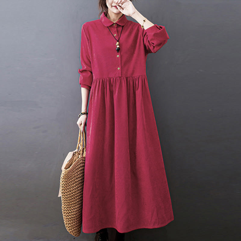 Textured Cotton Corduroy Long Sleeve Mindful Midi Dress