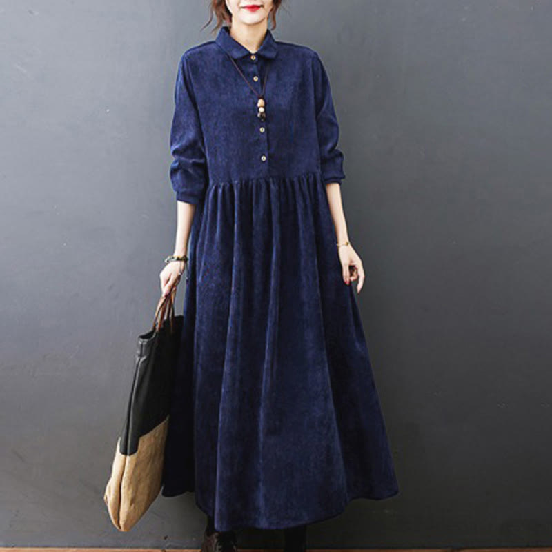 Textured Cotton Corduroy Long Sleeve Mindful Midi Dress