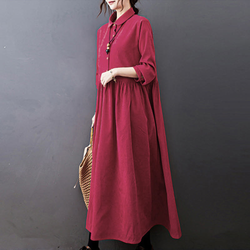 Textured Cotton Corduroy Long Sleeve Mindful Midi Dress