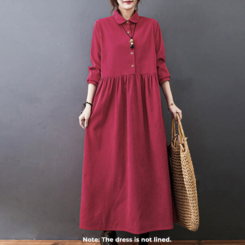 Textured Cotton Corduroy Long Sleeve Mindful Midi Dress