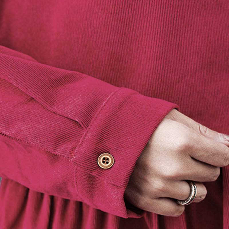 Textured Cotton Corduroy Long Sleeve Mindful Midi Dress