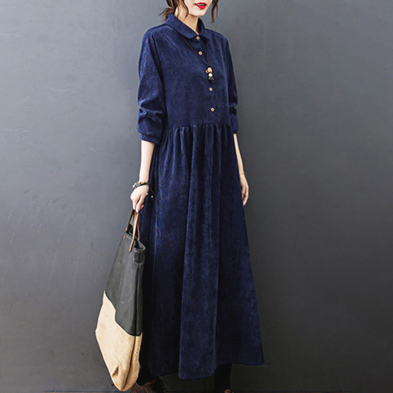 Textured Cotton Corduroy Long Sleeve Mindful Midi Dress
