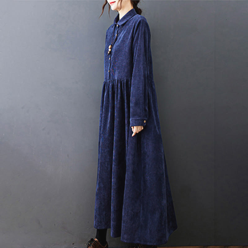 Textured Cotton Corduroy Long Sleeve Mindful Midi Dress