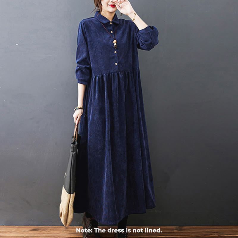 Textured Cotton Corduroy Long Sleeve Mindful Midi Dress