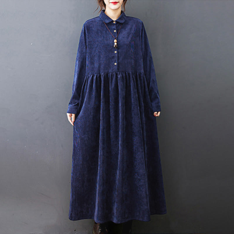 Textured Cotton Corduroy Long Sleeve Mindful Midi Dress