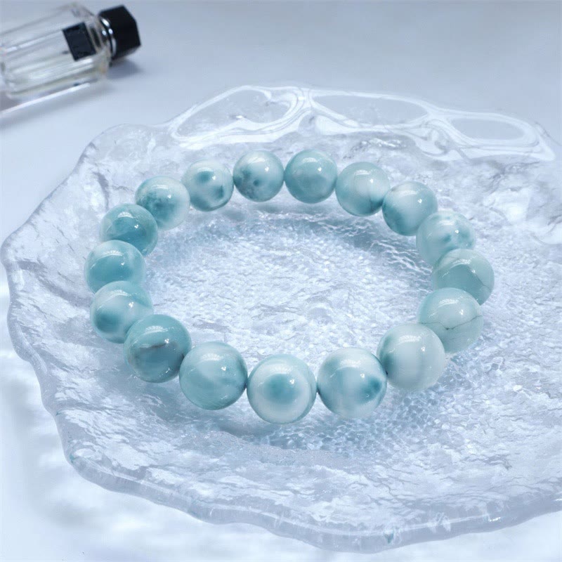 Natural Larimar Beaded Energy Bracelet with Caribbean Blue Gemstones