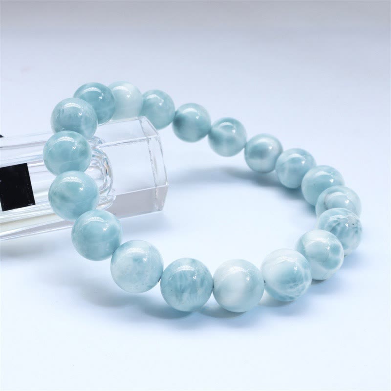 Natural Larimar Beaded Energy Bracelet with Caribbean Blue Gemstones
