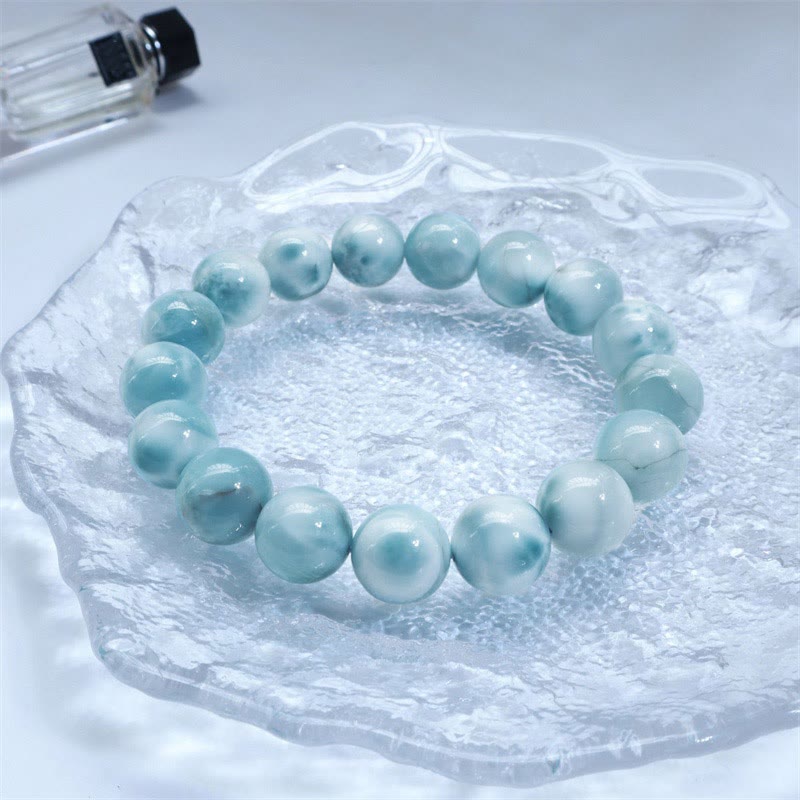 Natural Larimar Beaded Energy Bracelet with Caribbean Blue Gemstones