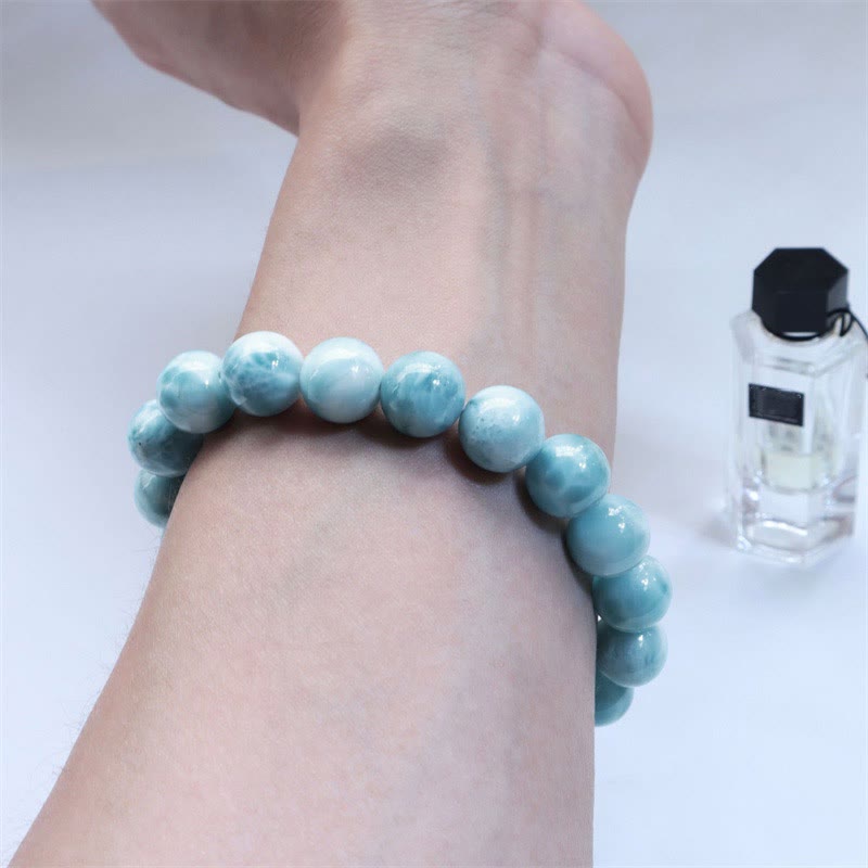 Natural Larimar Beaded Energy Bracelet with Caribbean Blue Gemstones