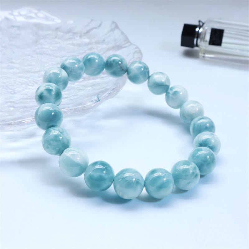 Natural Larimar Beaded Energy Bracelet with Caribbean Blue Gemstones