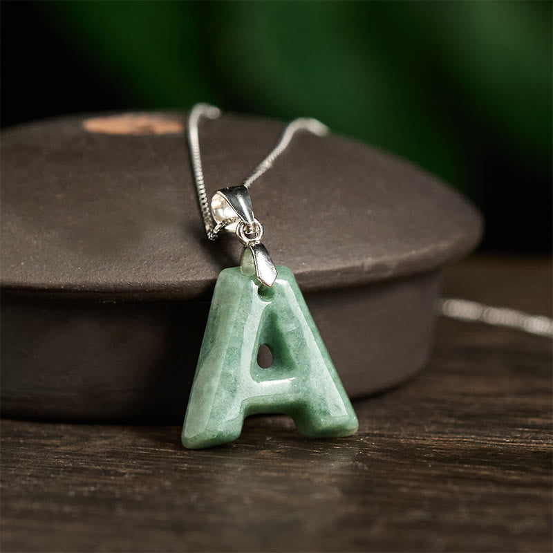"May You Find Your Own Meaning" Natural A-Z Letter Jade Titanium Steel Chain Necklace Includes Gift Message Card