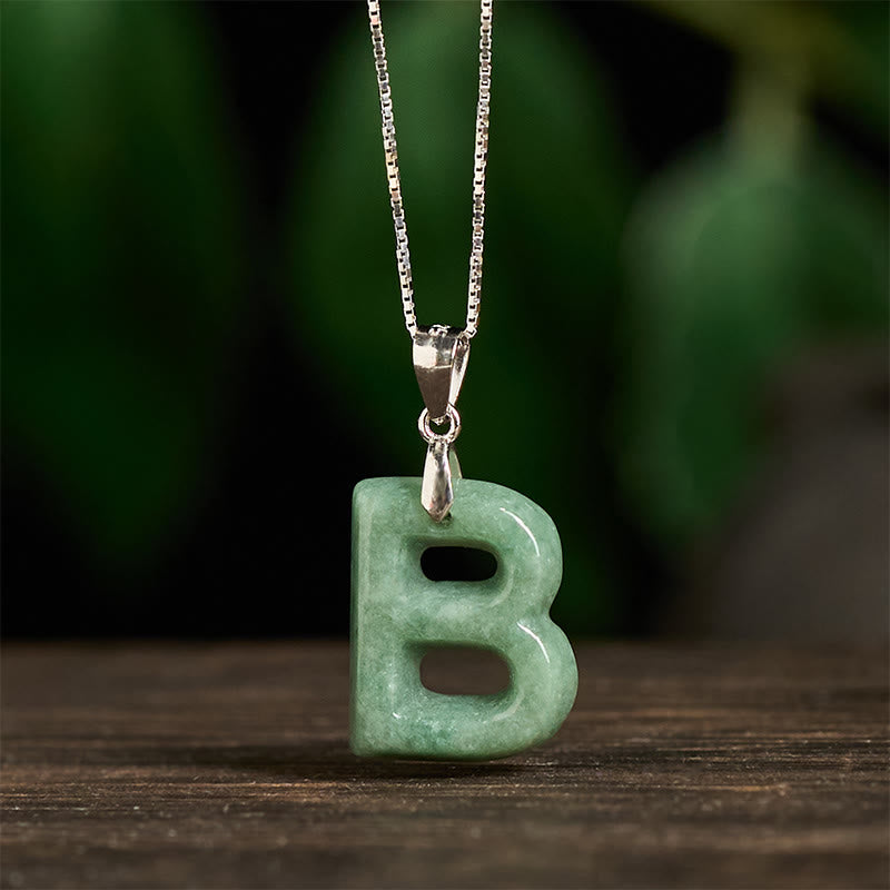 "May You Find Your Own Meaning" Natural A-Z Letter Jade Titanium Steel Chain Necklace Includes Gift Message Card