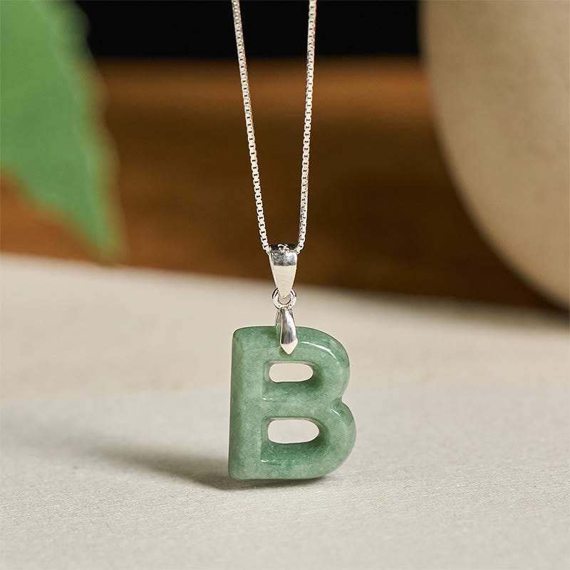 "May You Find Your Own Meaning" Natural A-Z Letter Jade Titanium Steel Chain Necklace Includes Gift Message Card