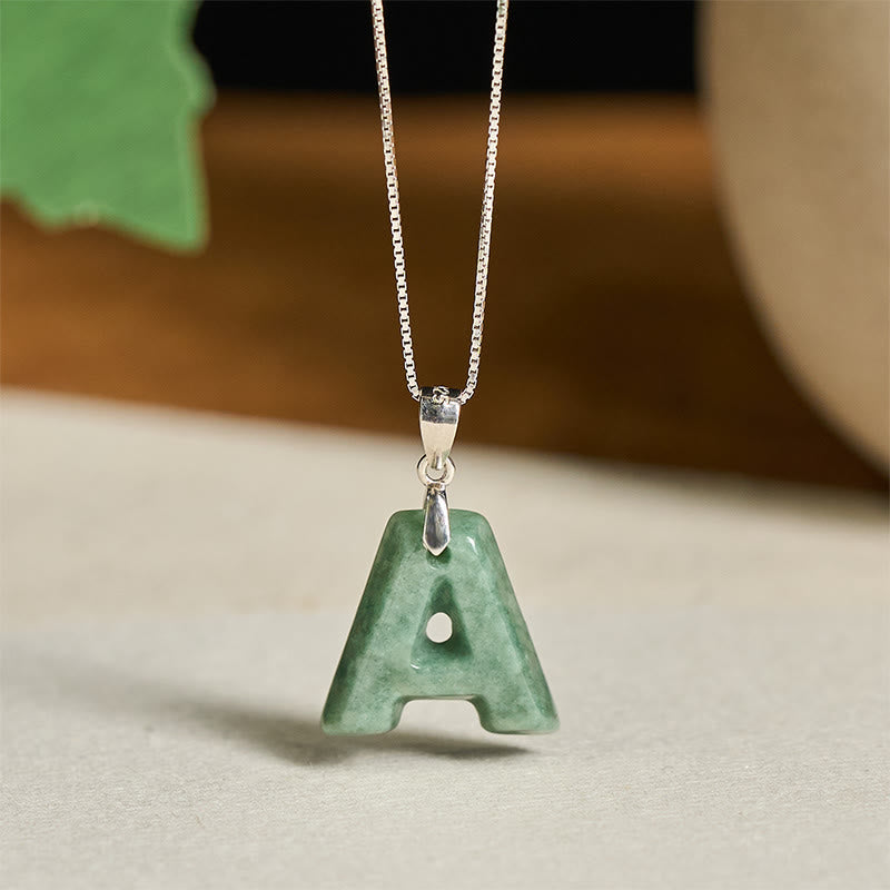 "May You Find Your Own Meaning" Natural A-Z Letter Jade Titanium Steel Chain Necklace Includes Gift Message Card