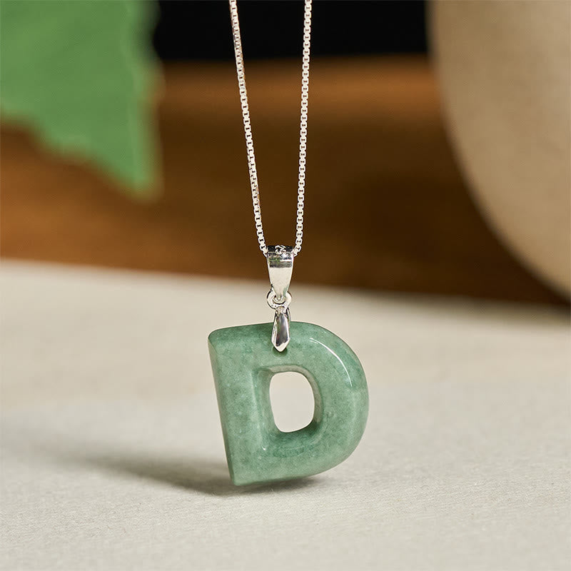 "May You Find Your Own Meaning" Natural A-Z Letter Jade Titanium Steel Chain Necklace Includes Gift Message Card