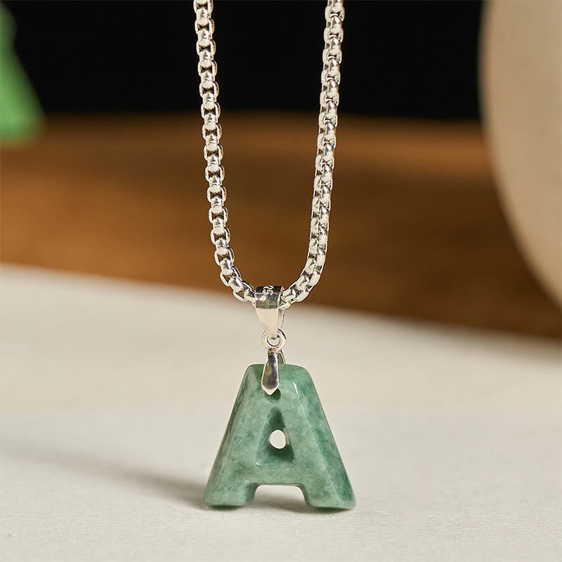 "May You Find Your Own Meaning" Natural A-Z Letter Jade Titanium Steel Chain Necklace Includes Gift Message Card
