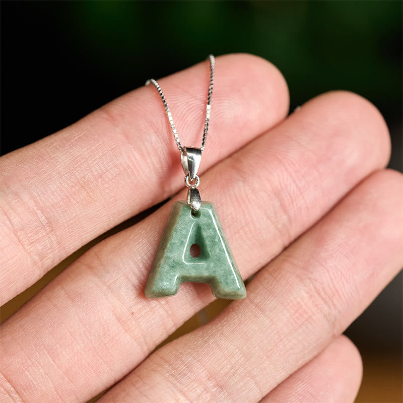 "May You Find Your Own Meaning" Natural A-Z Letter Jade 925 Sterling Silver Chain Necklace Includes Gift Message Card