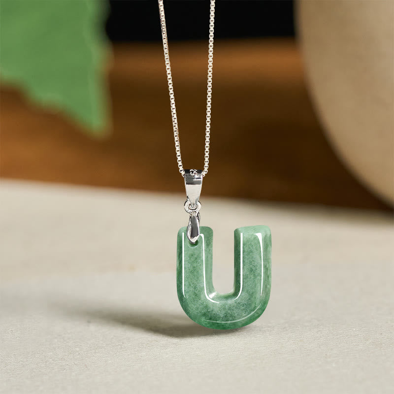 "May You Find Your Own Meaning" Natural A-Z Letter Jade 925 Sterling Silver Chain Necklace Includes Gift Message Card